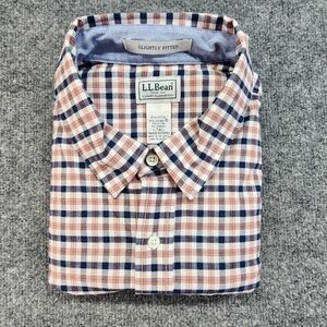 LL Bean Mens Large Tall Plaid slightly fitted button down